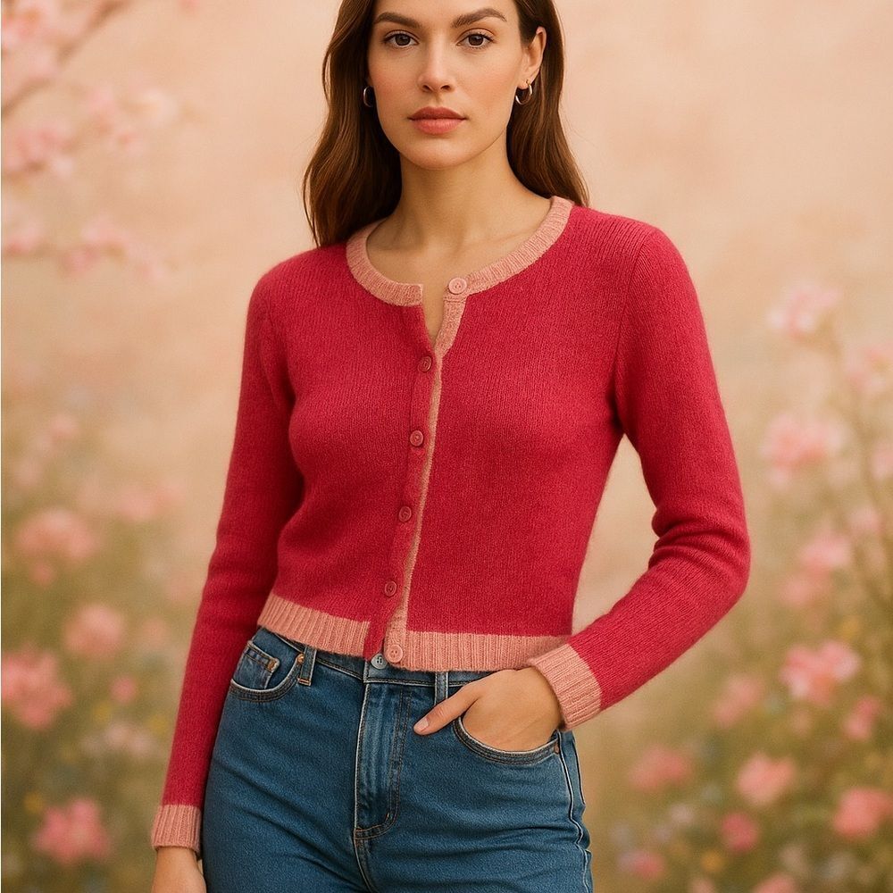 Tommy Hilfiger Y2K Pink Mohair Blend Cardigan Sweater